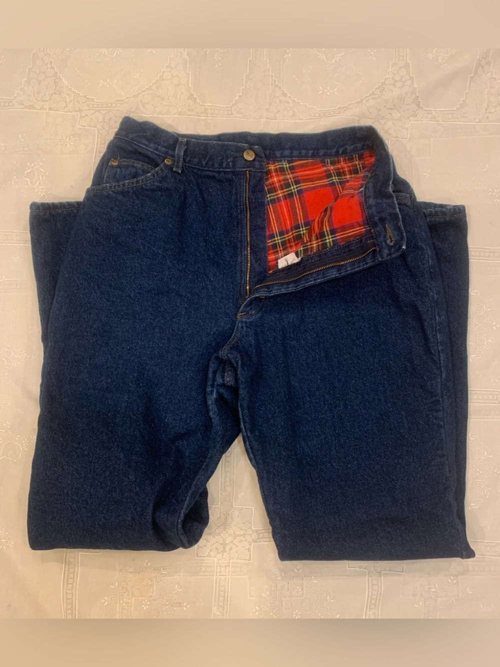 Vintage women’s L.L. Bean plaid flannel  blanket lined jeans chore